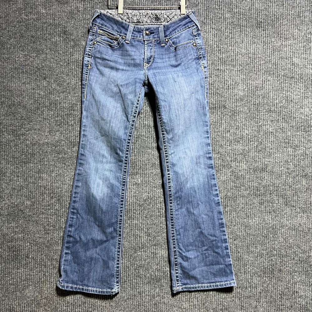 Ariat Bootcut Jeans Womens 28 Blue Denim Thick Stitch Embroidered Low Rise